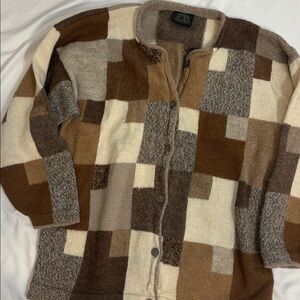 Patchwork Colorblock Woven Knit Cardigan 100% Baby Alpaca Wool, Inca Peru